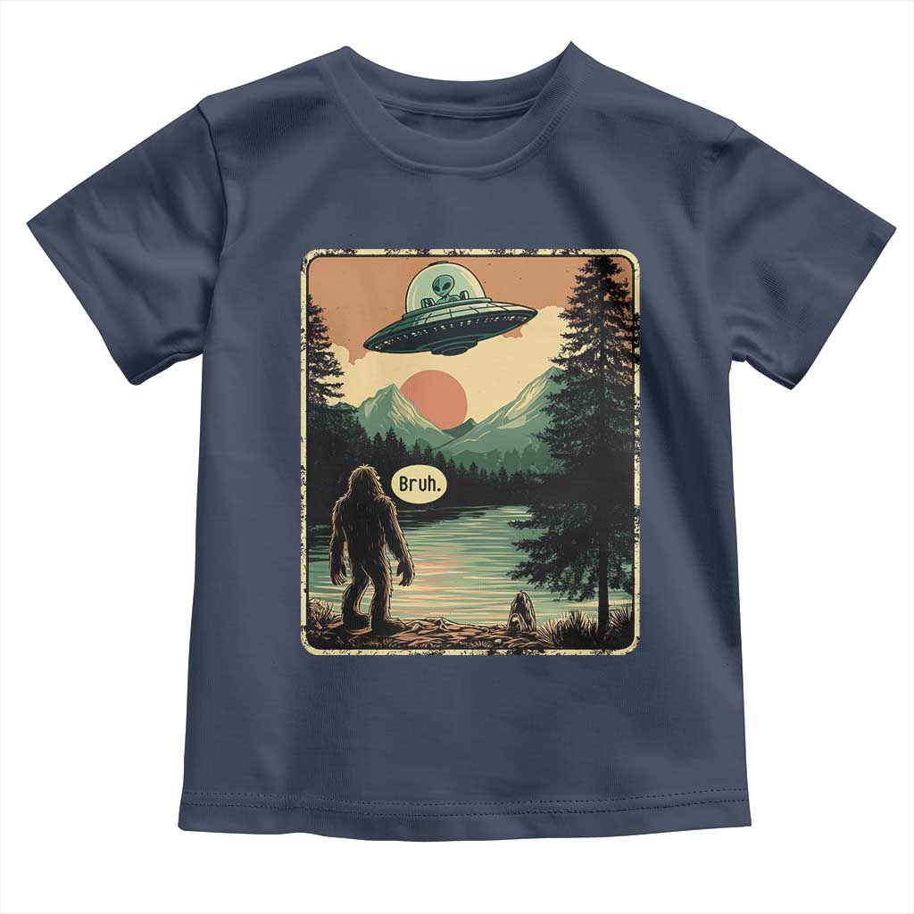 Funny Bigfoot Sasquatch Alien Spaceship UFO Introvert Bruh Toddler T Shirt TS11 Navy Print Your Wear
