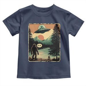 Funny Bigfoot Sasquatch Alien Spaceship UFO Introvert Bruh Toddler T Shirt TS11 Navy Print Your Wear