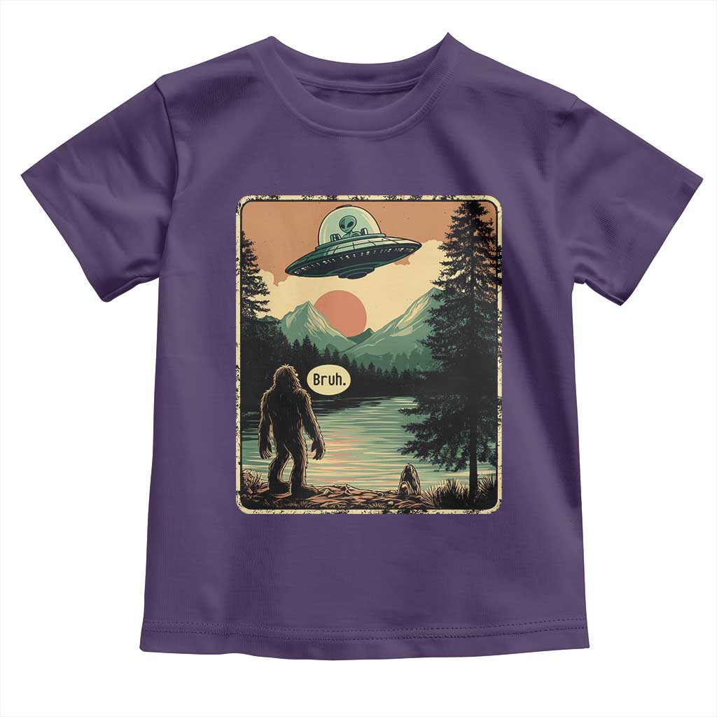 Funny Bigfoot Sasquatch Alien Spaceship UFO Introvert Bruh Toddler T Shirt TS11 Purple Print Your Wear