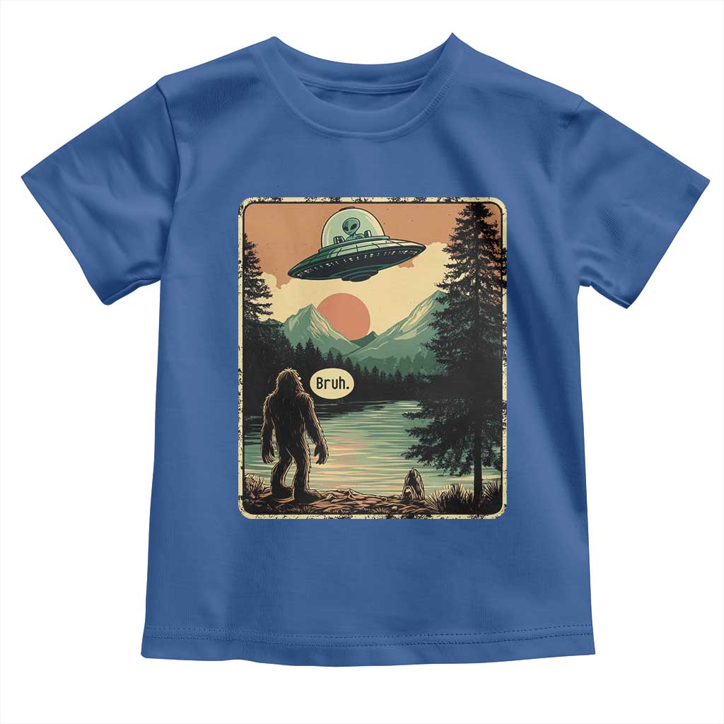Funny Bigfoot Sasquatch Alien Spaceship UFO Introvert Bruh Toddler T Shirt TS11 Royal Blue Print Your Wear