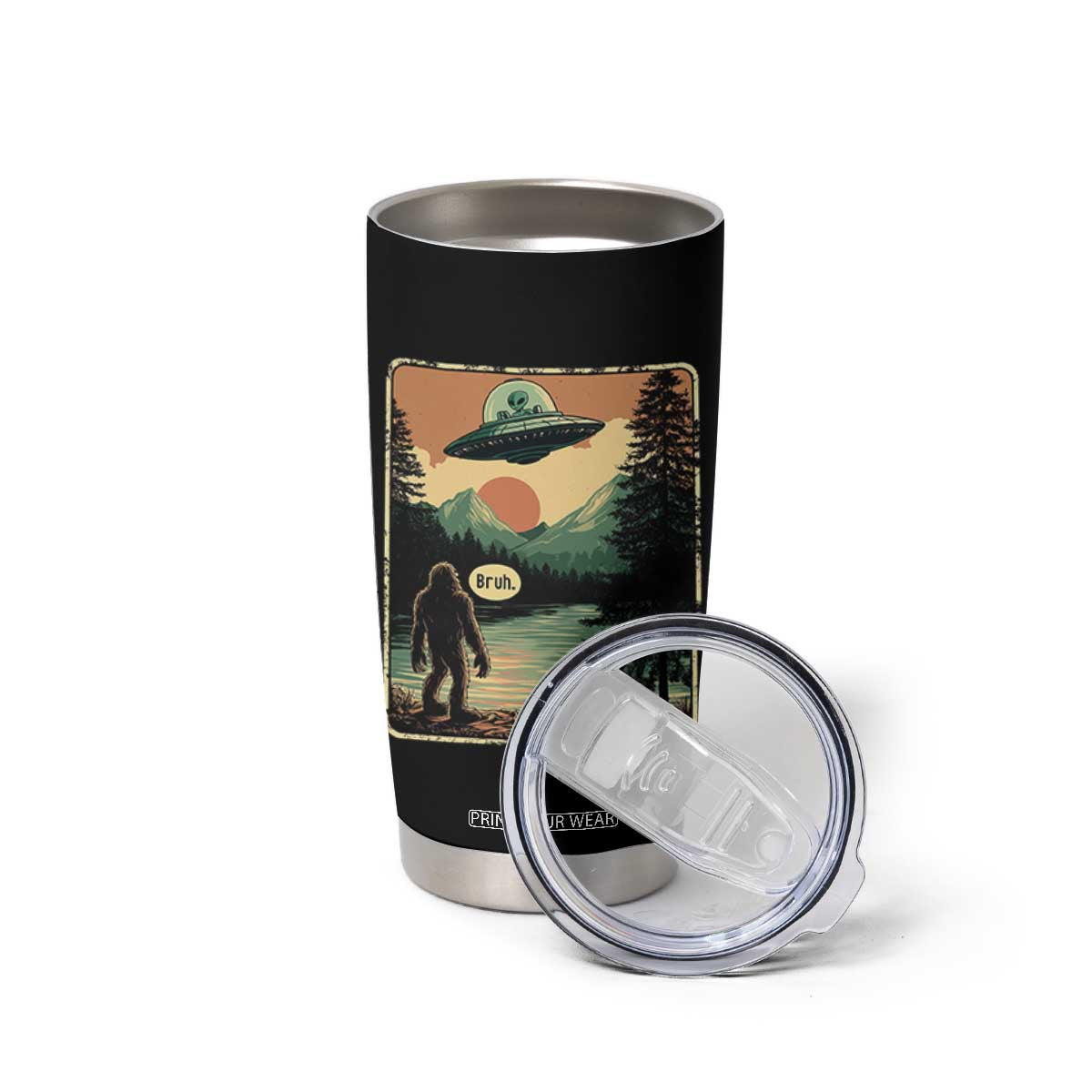 Funny Bigfoot Sasquatch Alien Spaceship UFO Introvert Bruh Tumbler Cup TS11 Print Your Wear