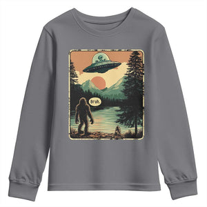 Funny Bigfoot Sasquatch Alien Spaceship UFO Introvert Bruh Youth Sweatshirt TS11 Charcoal Print Your Wear