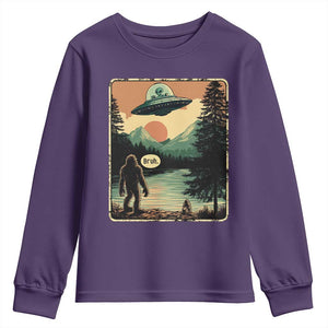 Funny Bigfoot Sasquatch Alien Spaceship UFO Introvert Bruh Youth Sweatshirt TS11 Purple Print Your Wear
