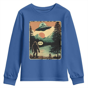 Funny Bigfoot Sasquatch Alien Spaceship UFO Introvert Bruh Youth Sweatshirt TS11 Royal Blue Print Your Wear
