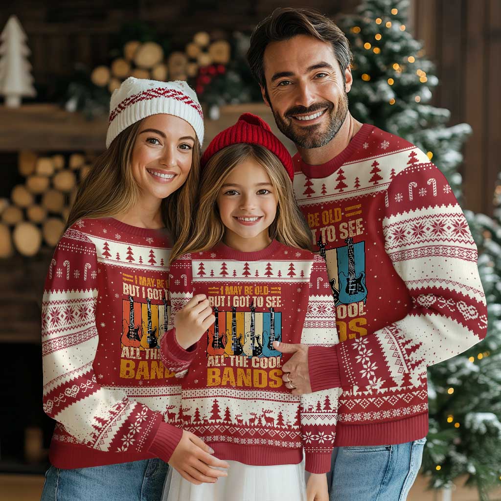 Funny I May Be Old But I Got To See All The Cool Bands Ugly Christmas Sweater Guitar TS11 Red Beige Print Your Wear