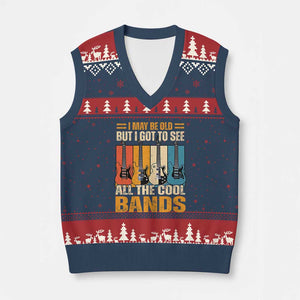 Funny I May Be Old But I Got To See All The Cool Bands V-Neck Knit Sweater Vest Guitar TS11 Navy Red Print Your Wear