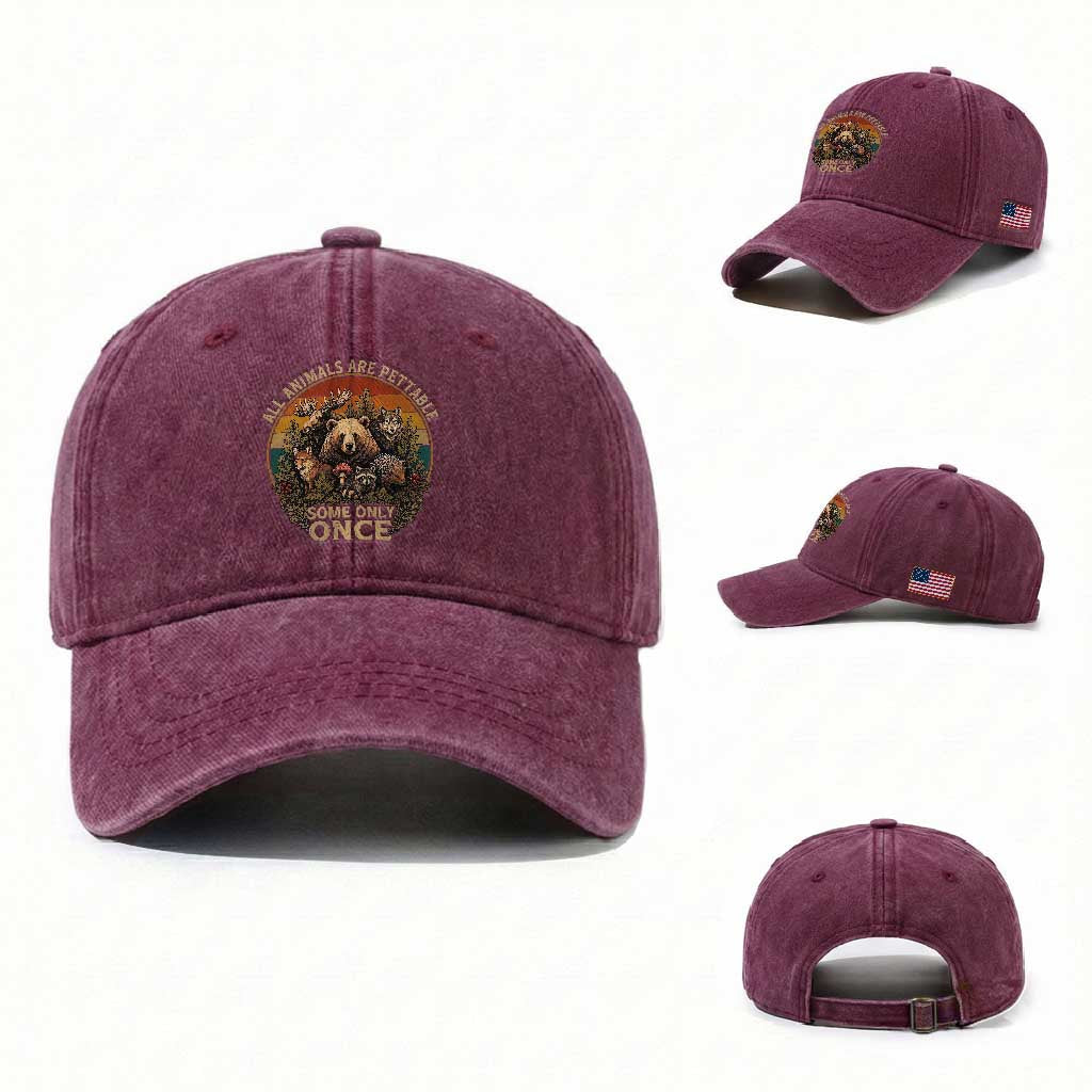 All Animals Are Pettable Some Only Once Washed Cotton Baseball Cap Retro Wild Animals