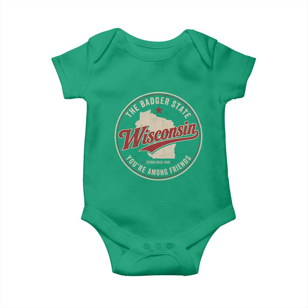 Wisconsin The Badger State Baby Onesie You're Among Friends Retro WI State