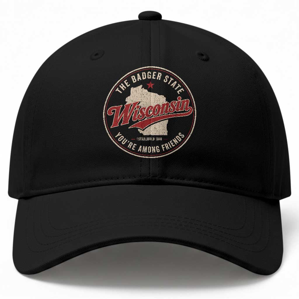 Wisconsin The Badger State Baseball Cap You're Among Friends Retro WI State