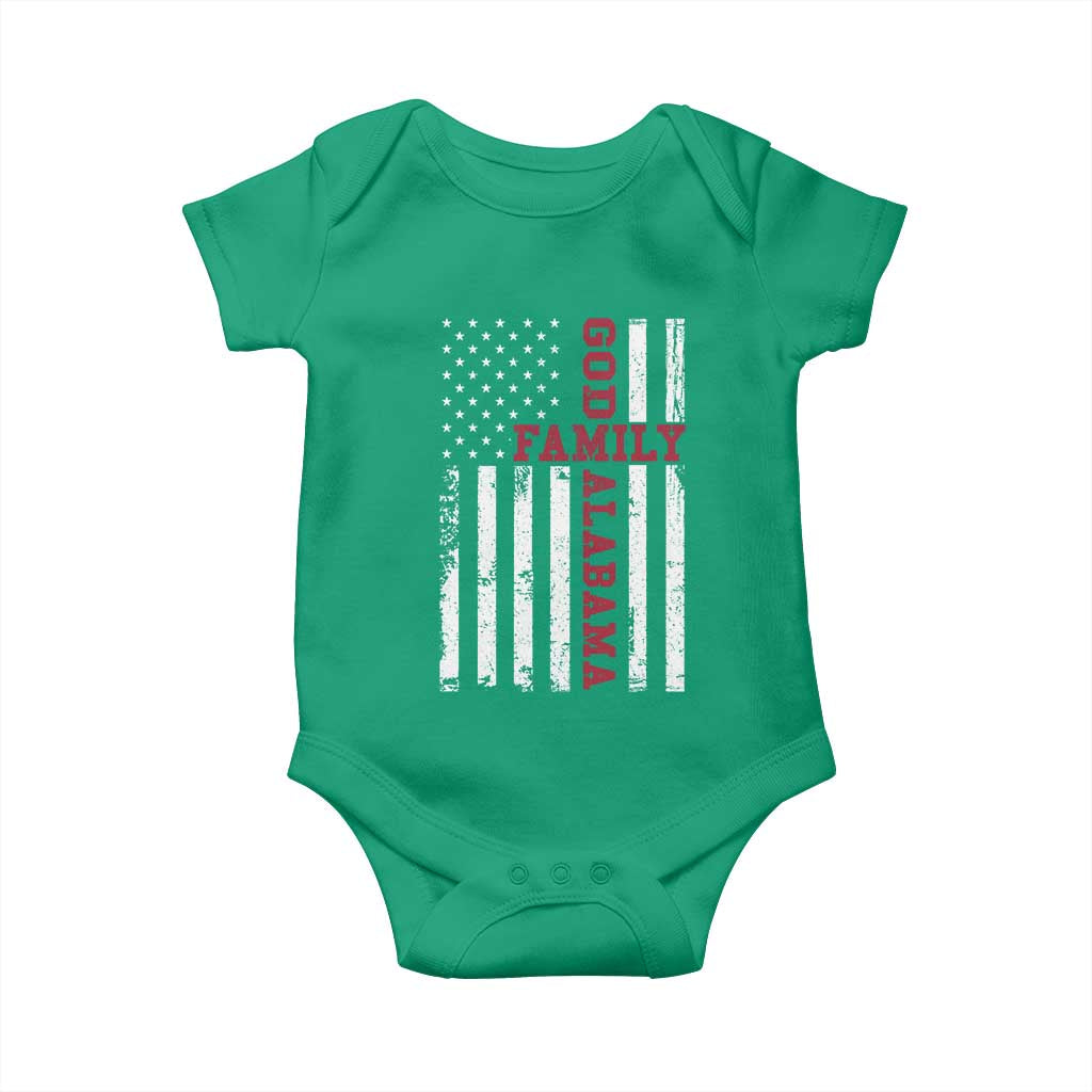 God Family Alabama Baby Onesie AL Game Day Christian American Flag