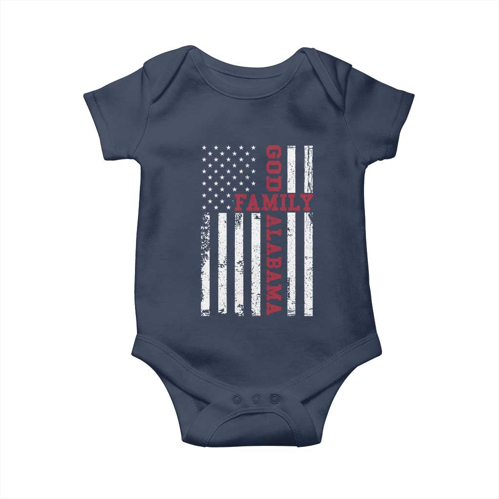 God Family Alabama Baby Onesie AL Game Day Christian American Flag