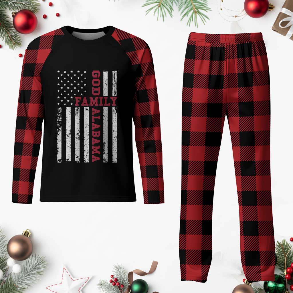 God Family Alabama Plaid Pajama Set AL Game Day Christian American Flag