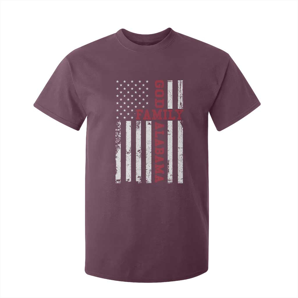 God Family Alabama T Shirt For Kid AL Game Day Christian American Flag