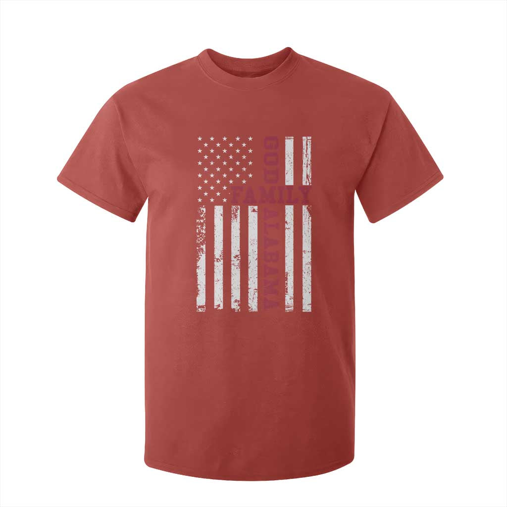 God Family Alabama T Shirt For Kid AL Game Day Christian American Flag