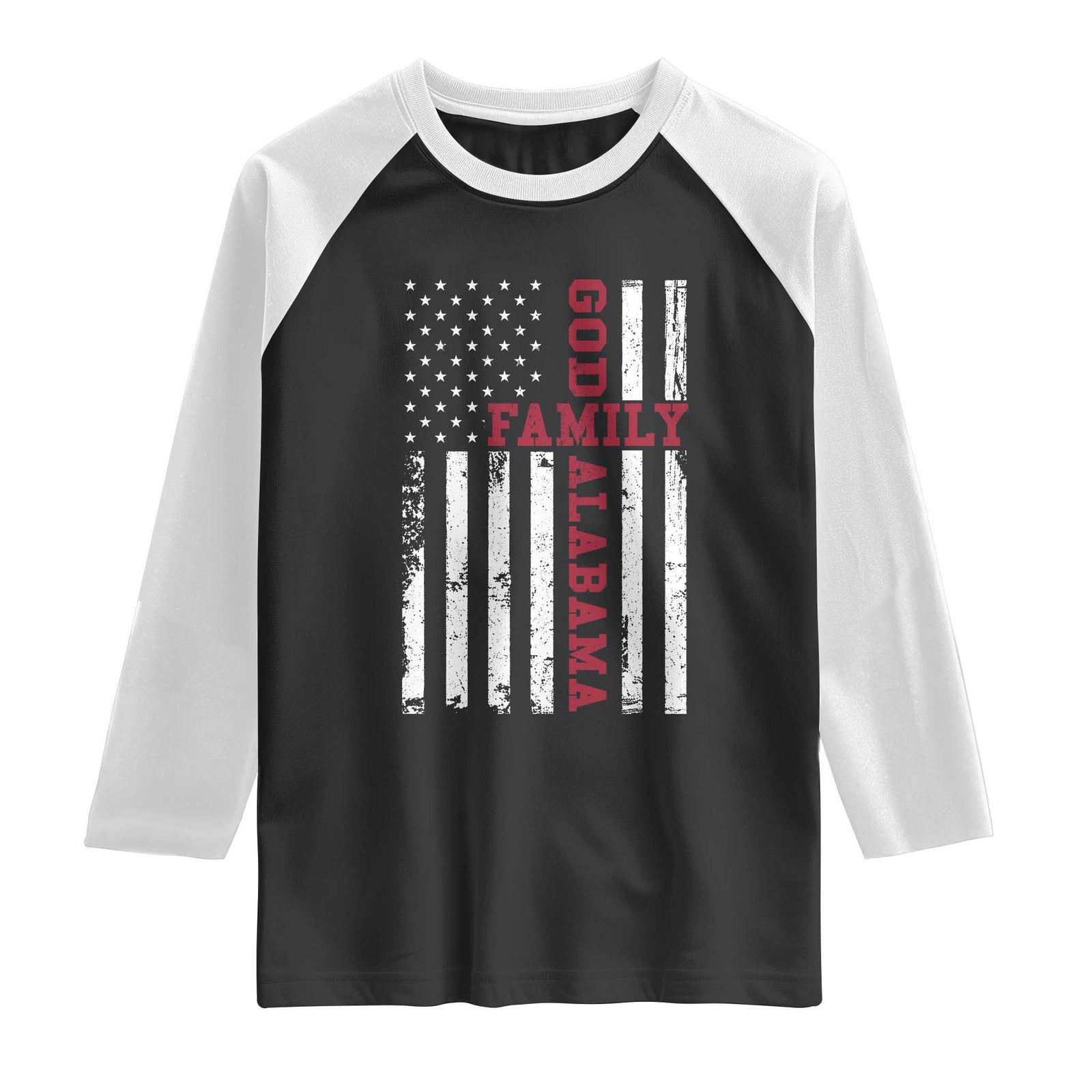 God Family Alabama Raglan Shirt AL Game Day Christian American Flag TS11 Black White Print Your Wear