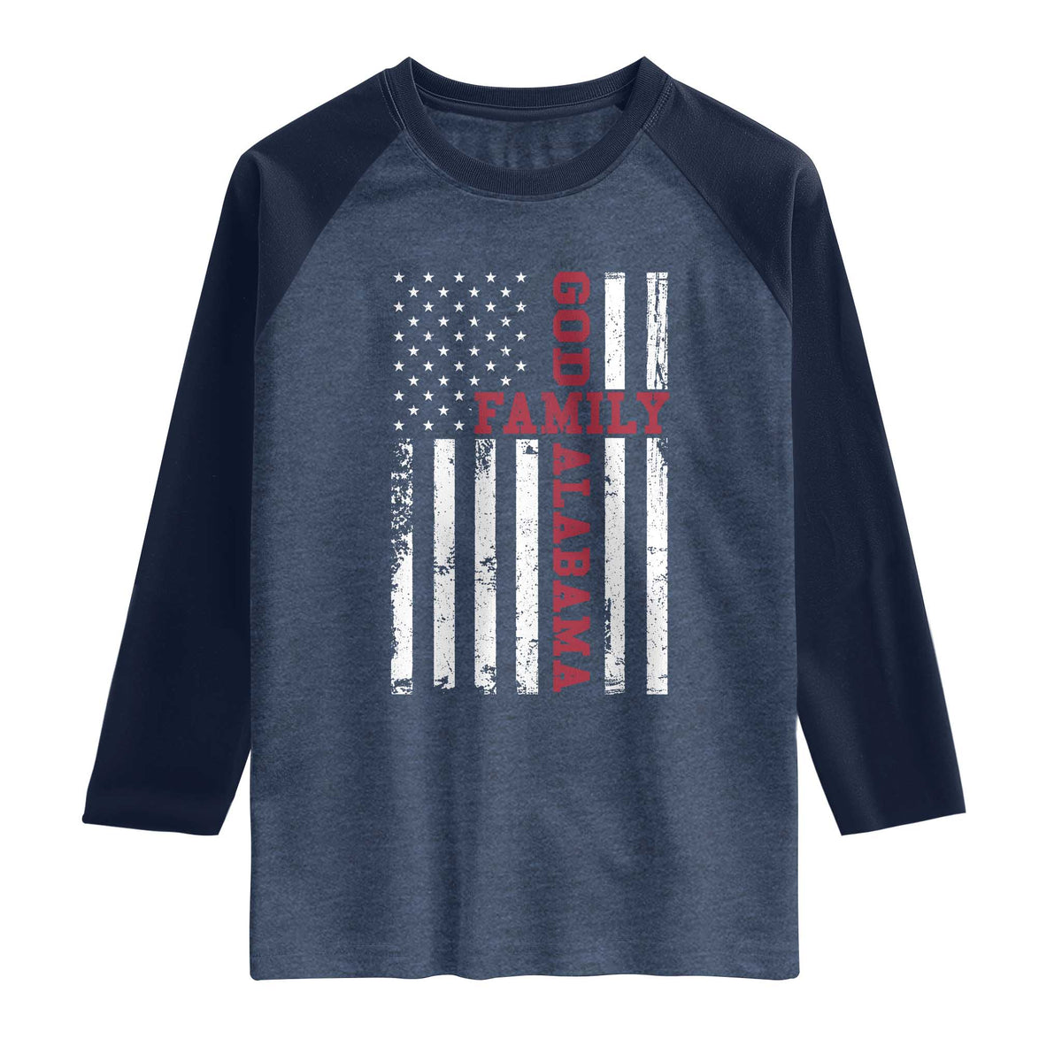 God Family Alabama Raglan Shirt AL Game Day Christian American Flag