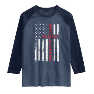 God Family Alabama Raglan Shirt AL Game Day Christian American Flag