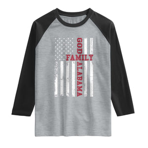 God Family Alabama Raglan Shirt AL Game Day Christian American Flag