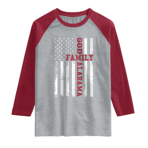 God Family Alabama Raglan Shirt AL Game Day Christian American Flag