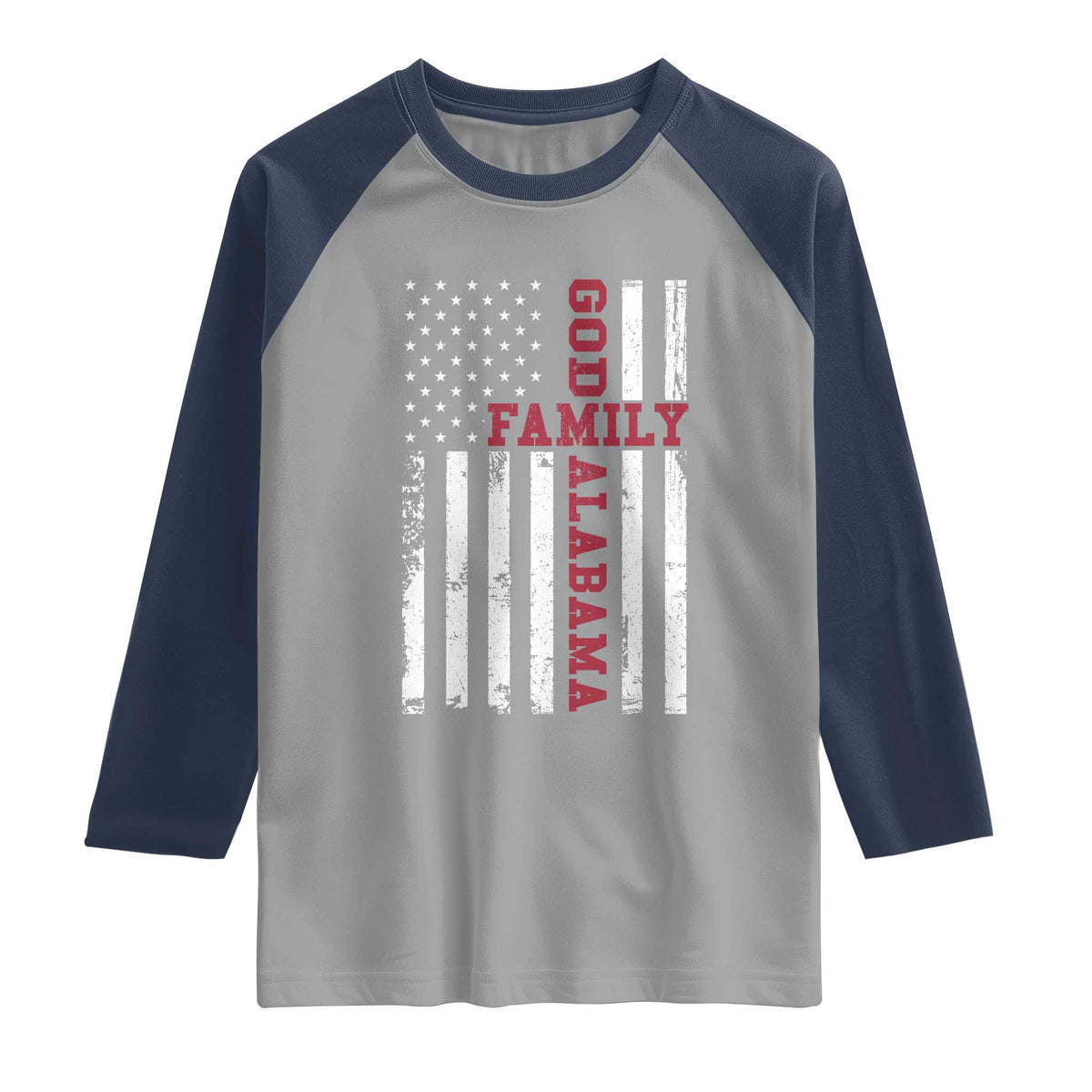 God Family Alabama Raglan Shirt AL Game Day Christian American Flag