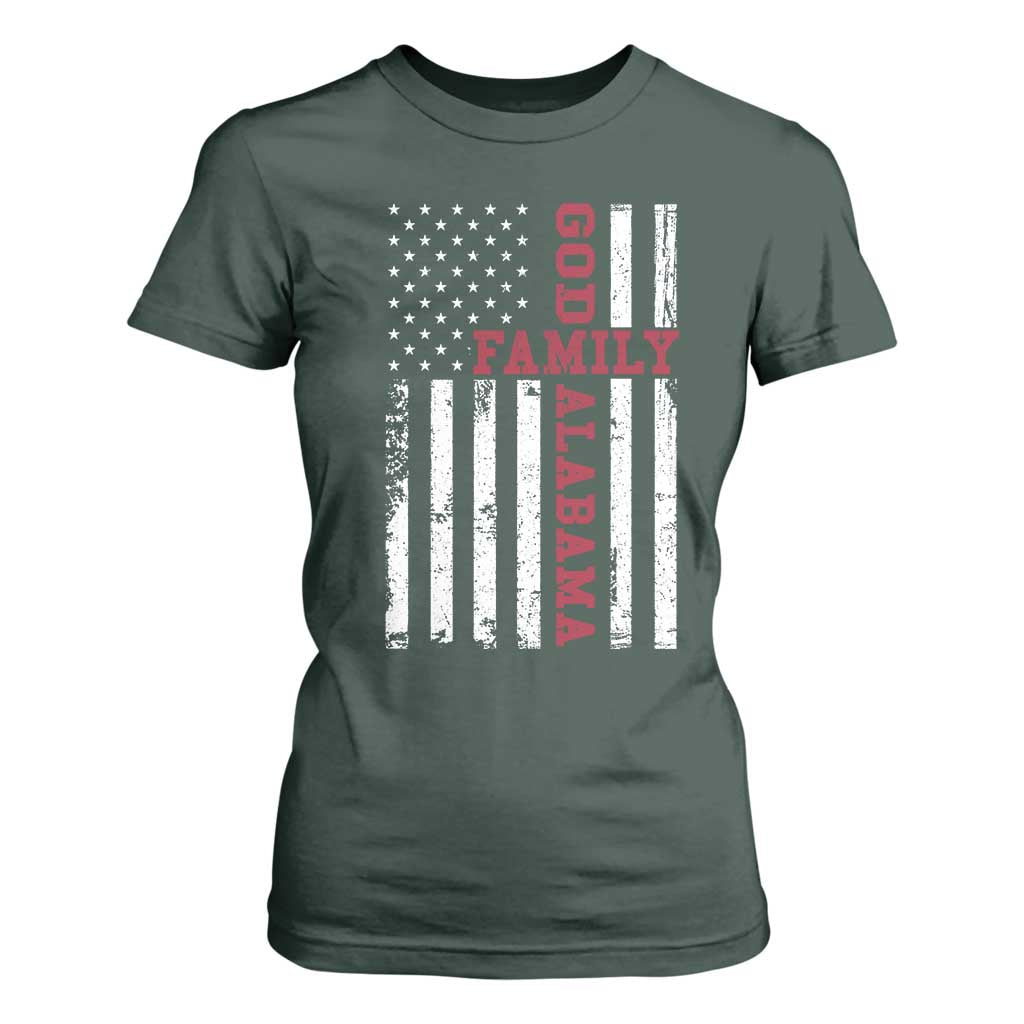 God Family Alabama T Shirt For Women AL Game Day Christian American Flag