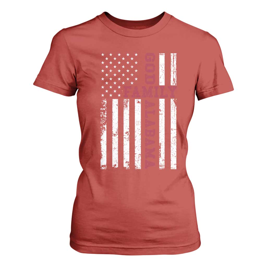 God Family Alabama T Shirt For Women AL Game Day Christian American Flag