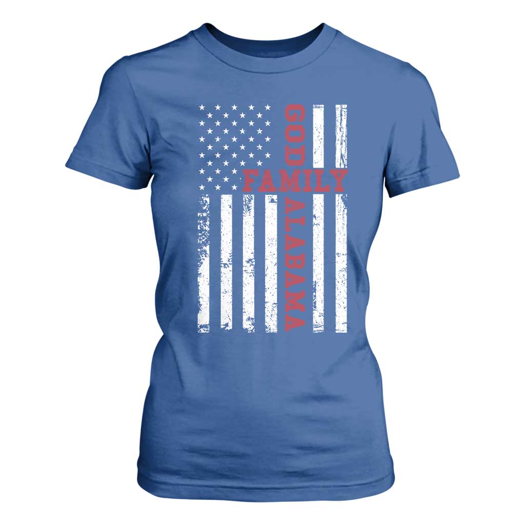 God Family Alabama T Shirt For Women AL Game Day Christian American Flag