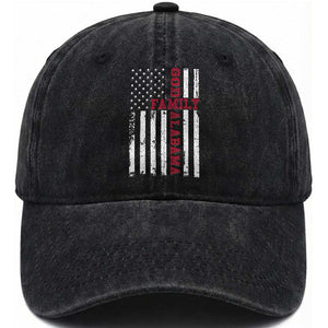 God Family Alabama Washed Cotton Baseball Cap AL Game Day Christian American Flag