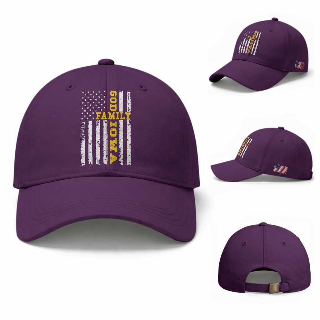 God Family Iowa Baseball Cap IA State Game Day Christian American Flag