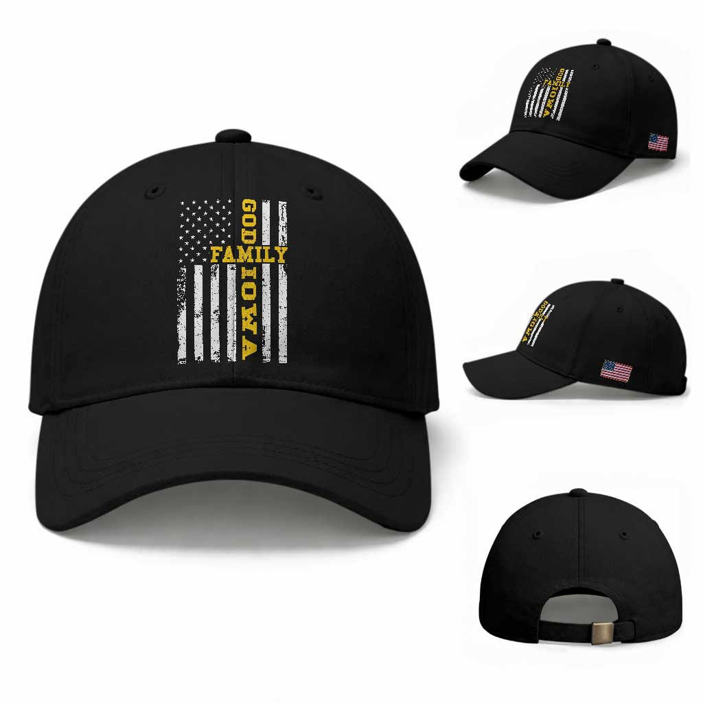 God Family Iowa Baseball Cap IA State Game Day Christian American Flag