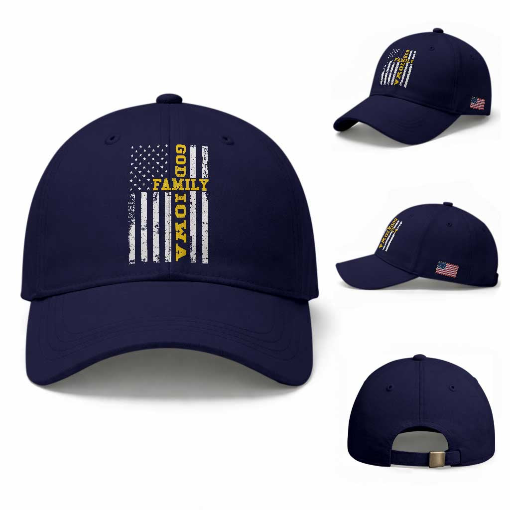God Family Iowa Baseball Cap IA State Game Day Christian American Flag