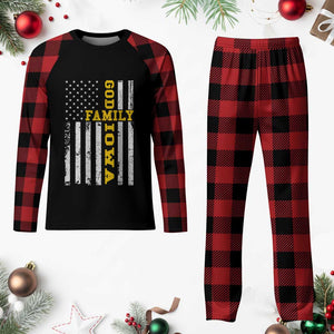 God Family Iowa Plaid Pajama Set IA State Game Day Christian American Flag