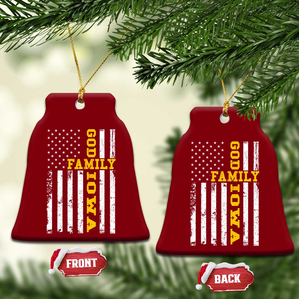 God Family Iowa Ceramic Ornament IA State Game Day Christian American Flag