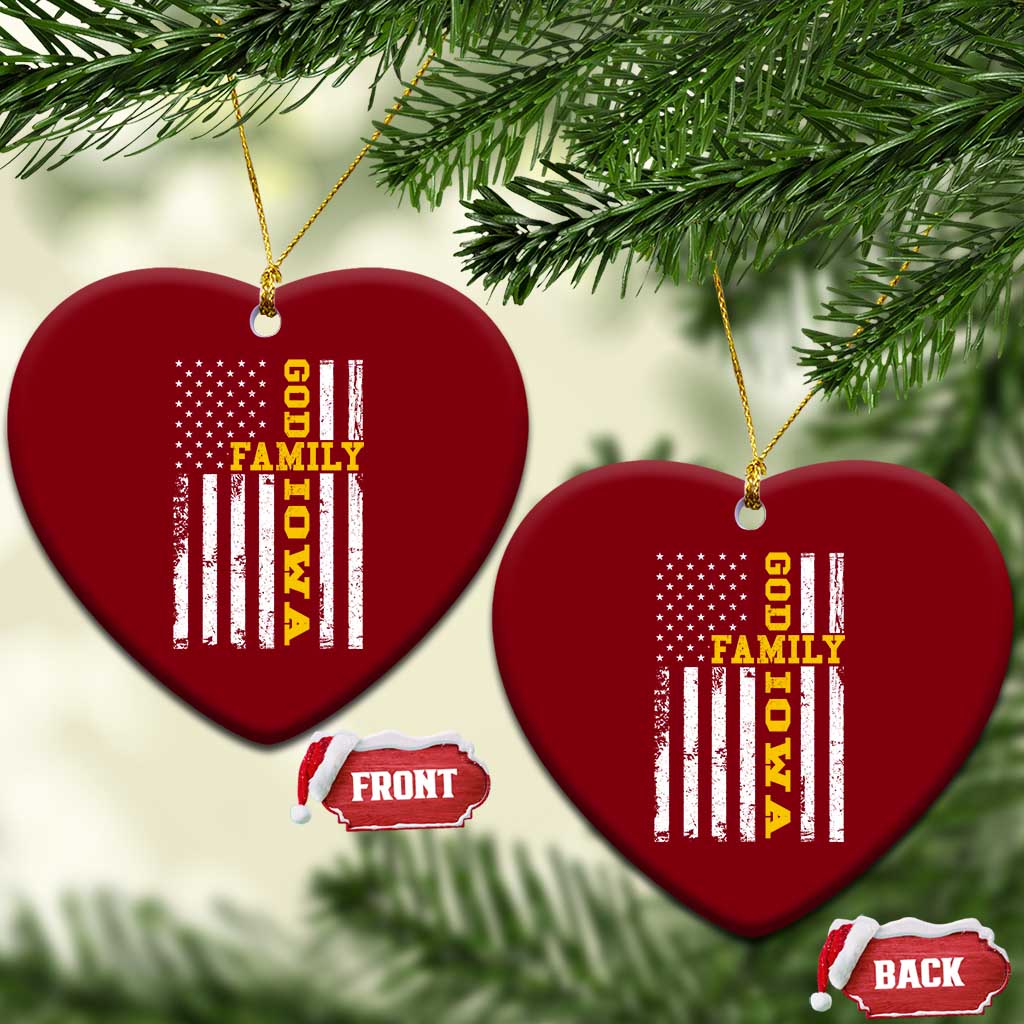 God Family Iowa Ceramic Ornament IA State Game Day Christian American Flag