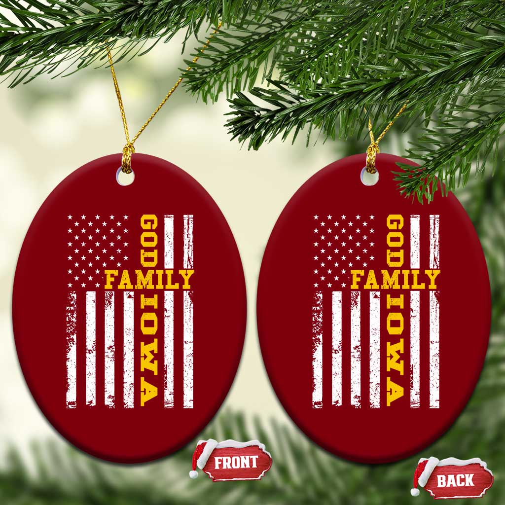 God Family Iowa Ceramic Ornament IA State Game Day Christian American Flag