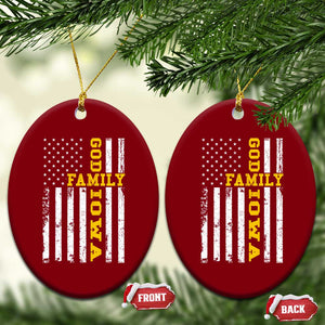 God Family Iowa Ceramic Ornament IA State Game Day Christian American Flag