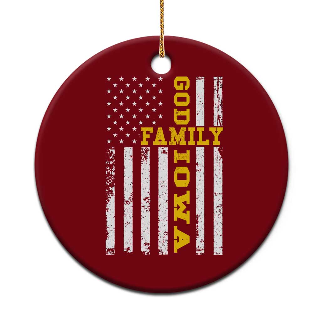 God Family Iowa Ceramic Ornament IA State Game Day Christian American Flag