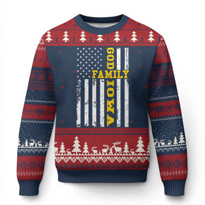 God Family Iowa Ugly Christmas Sweater IA State Game Day Christian American Flag