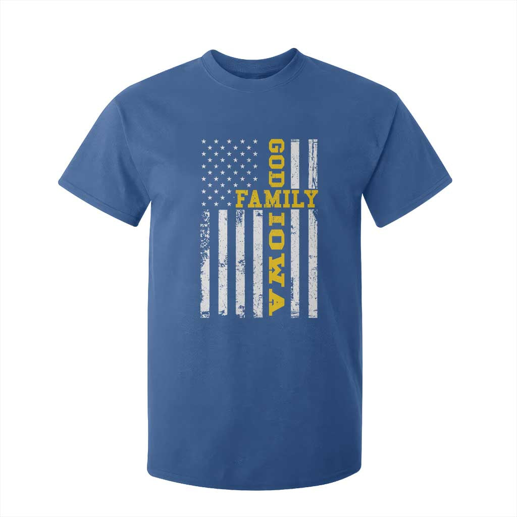 God Family Iowa T Shirt For Kid IA State Game Day Christian American Flag
