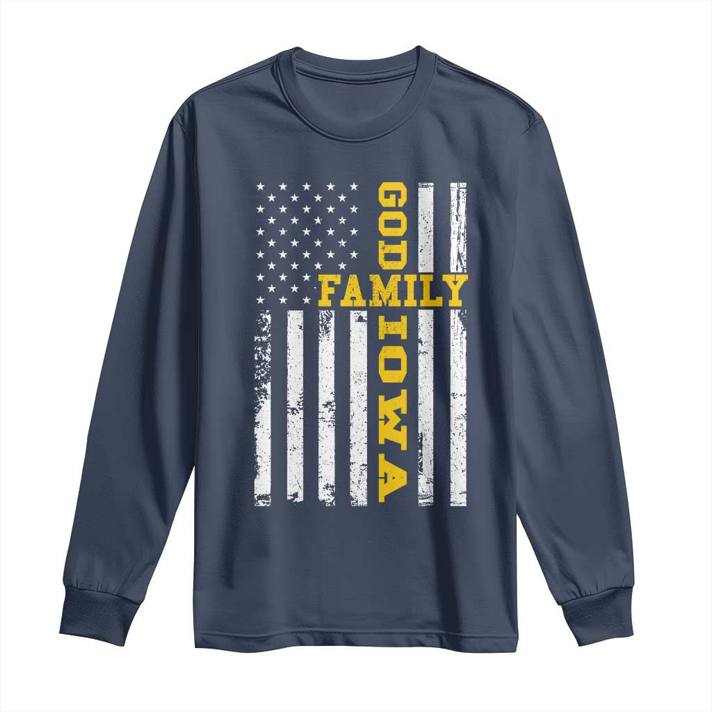 God Family Iowa Long Sleeve Shirt IA State Game Day Christian American Flag