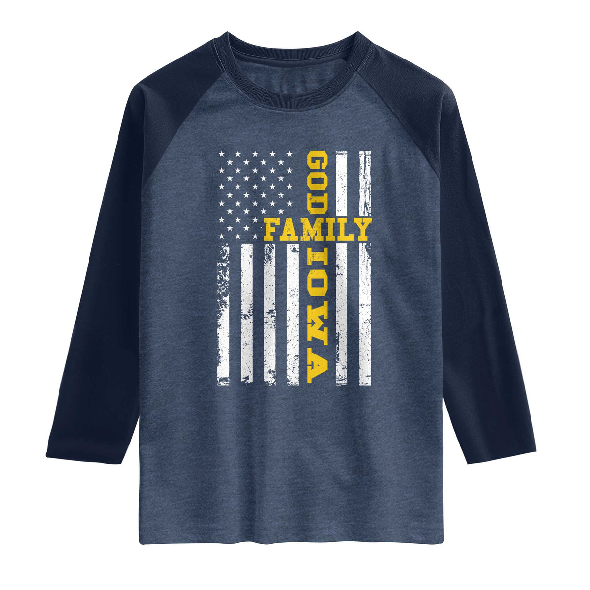 God Family Iowa Raglan Shirt IA State Game Day Christian American Flag