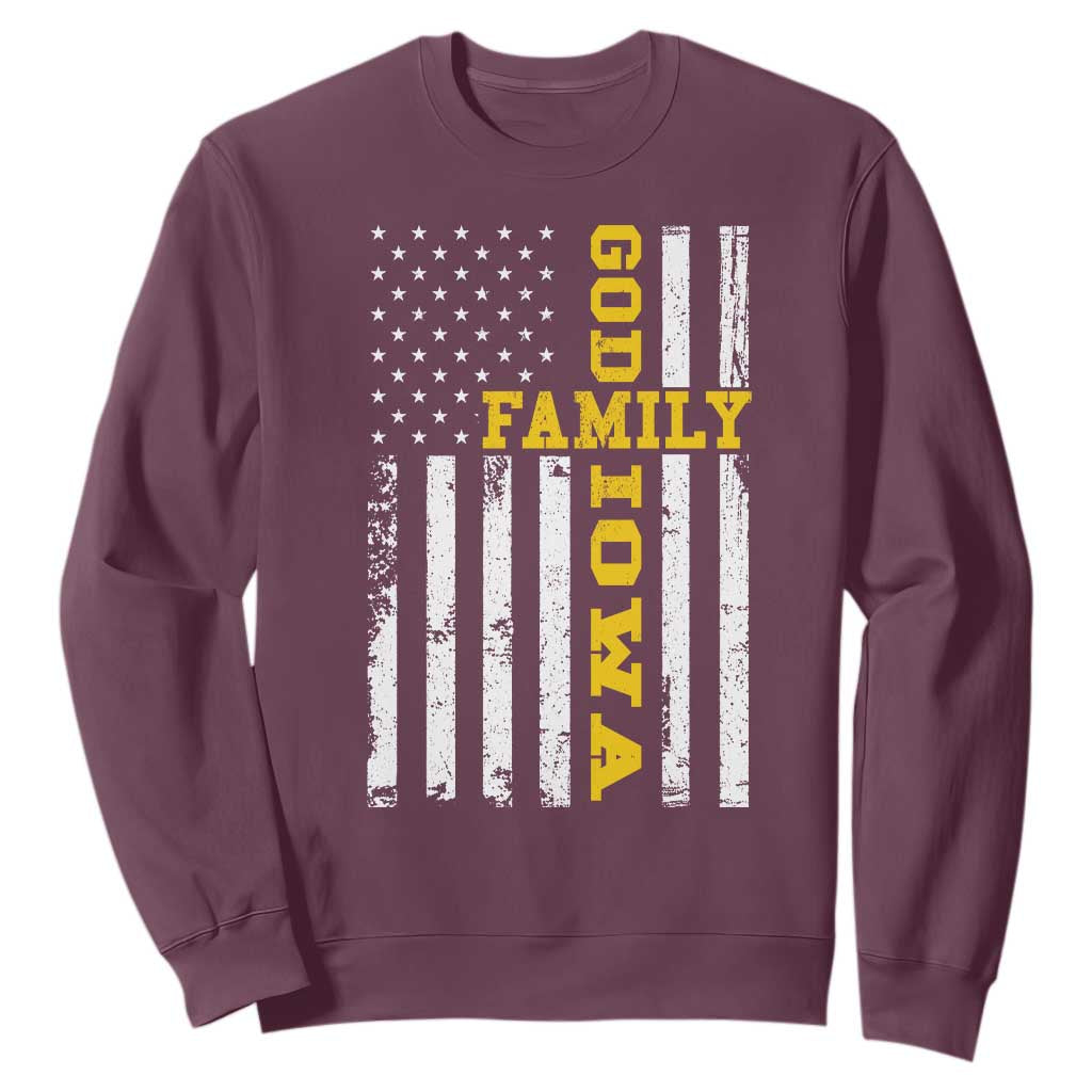 God Family Iowa Sweatshirt IA State Game Day Christian American Flag