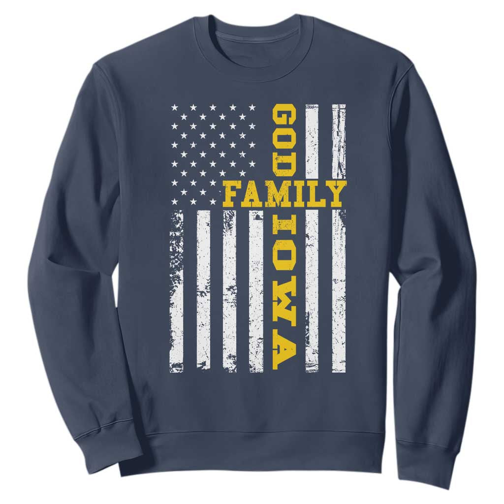 God Family Iowa Sweatshirt IA State Game Day Christian American Flag