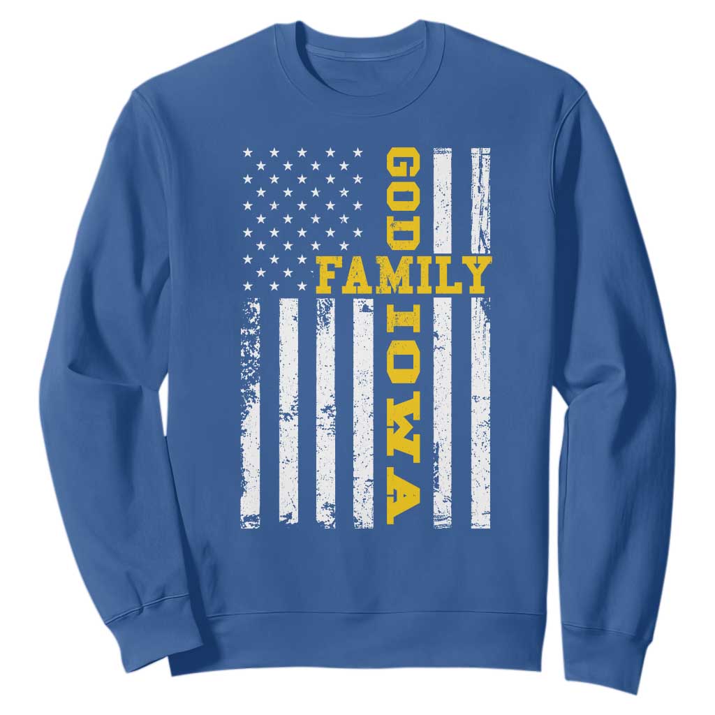 God Family Iowa Sweatshirt IA State Game Day Christian American Flag