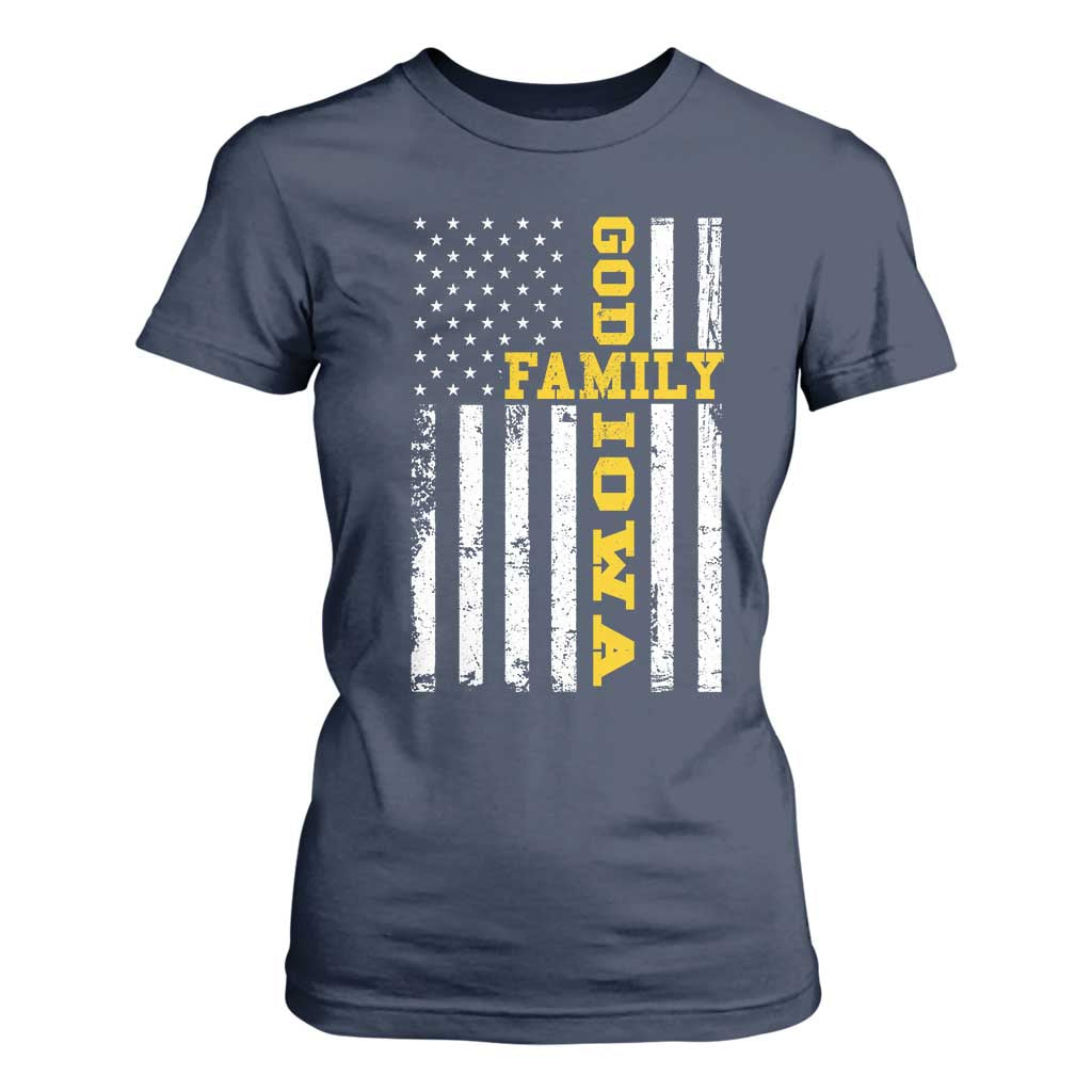 God Family Iowa T Shirt For Women IA State Game Day Christian American Flag