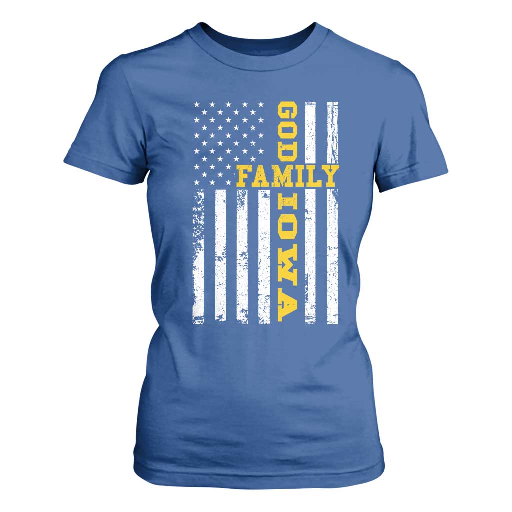 God Family Iowa T Shirt For Women IA State Game Day Christian American Flag
