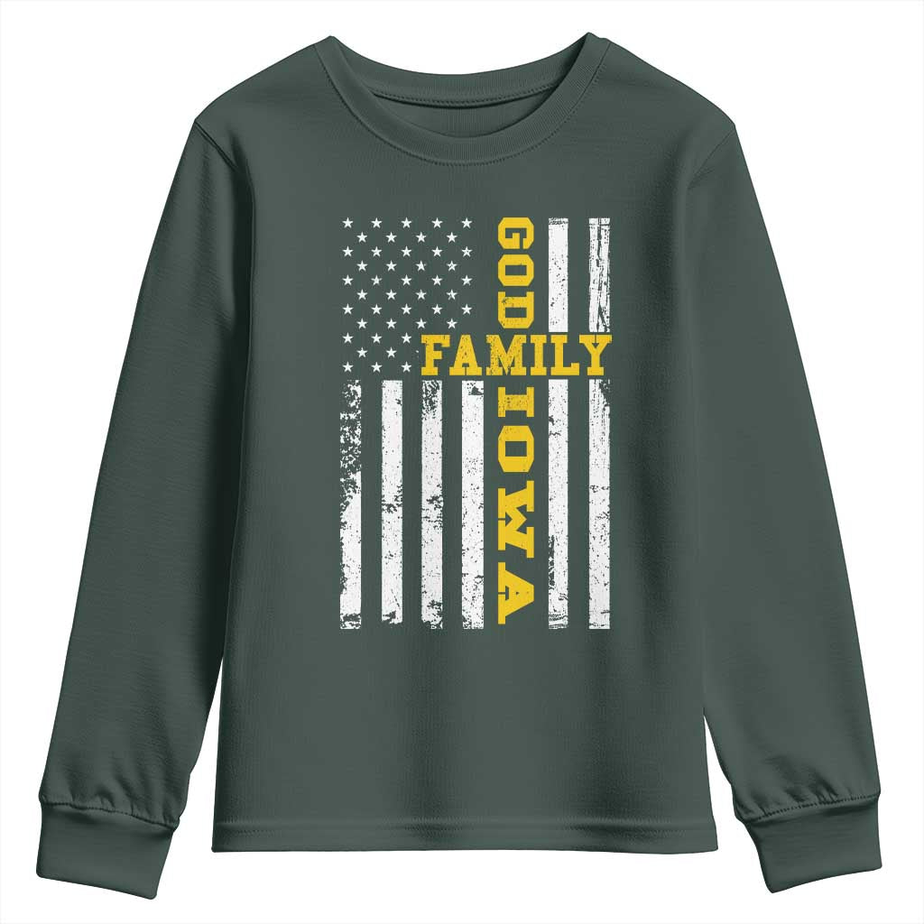 God Family Iowa Youth Sweatshirt IA State Game Day Christian American Flag