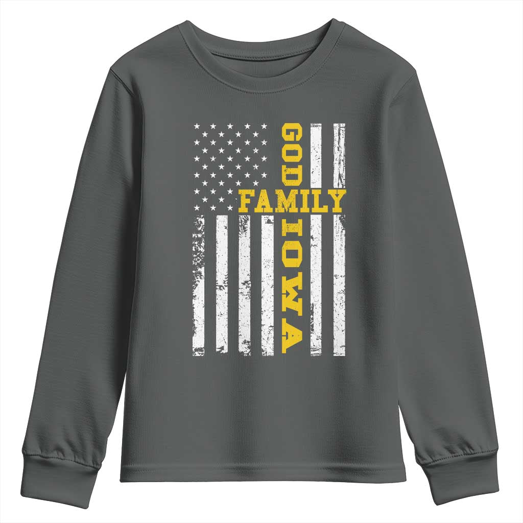 God Family Iowa Youth Sweatshirt IA State Game Day Christian American Flag