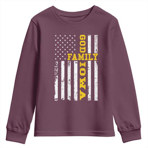 God Family Iowa Youth Sweatshirt IA State Game Day Christian American Flag