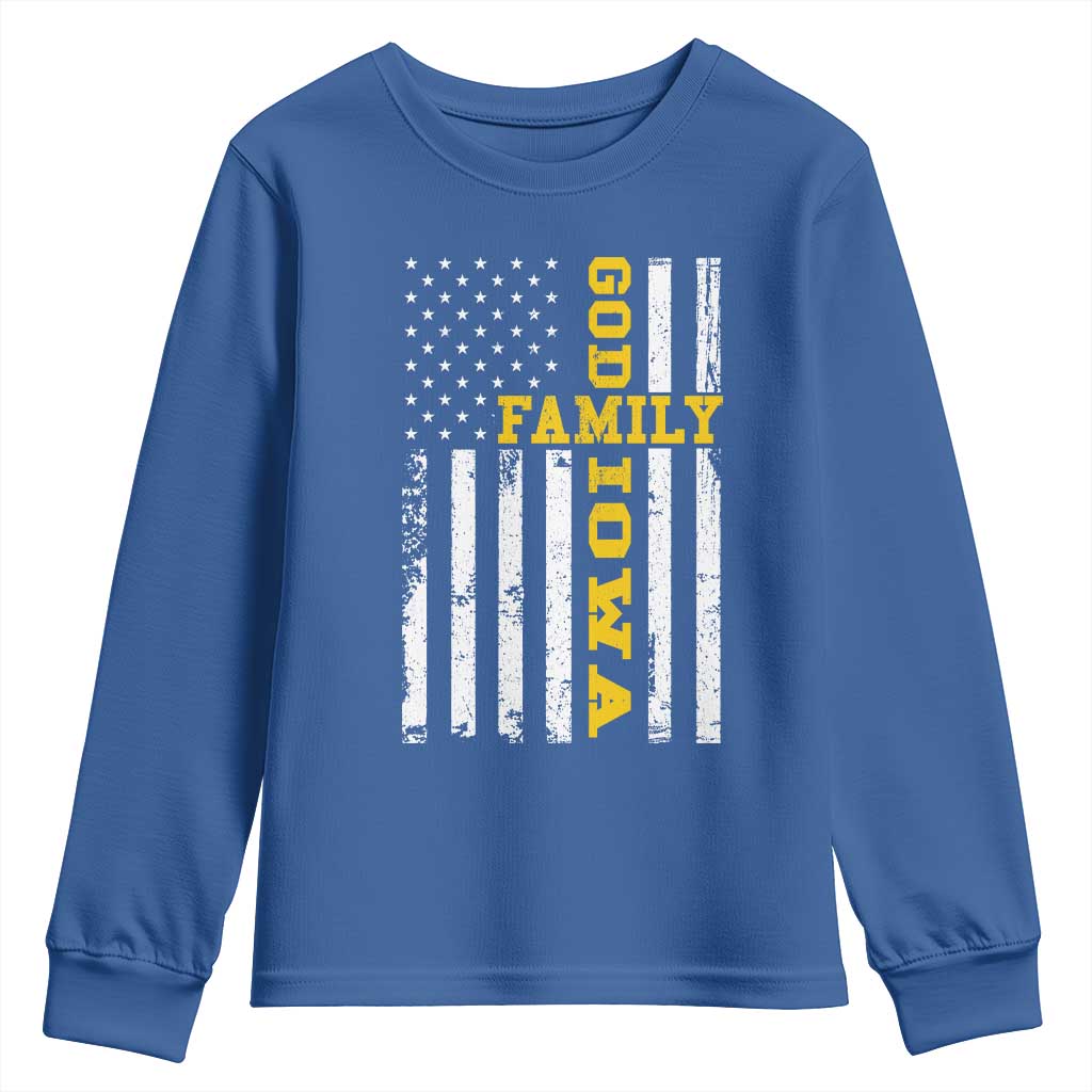 God Family Iowa Youth Sweatshirt IA State Game Day Christian American Flag